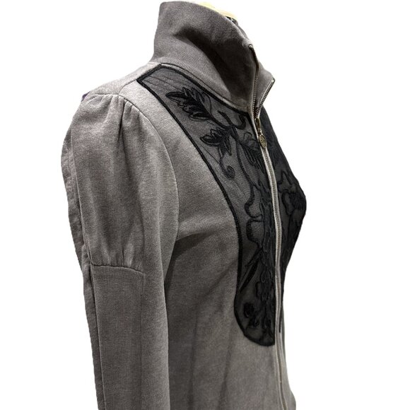 Fornarina Grey Lace Bodice Sweatshirt Zipper Top - Picture 3 of 11